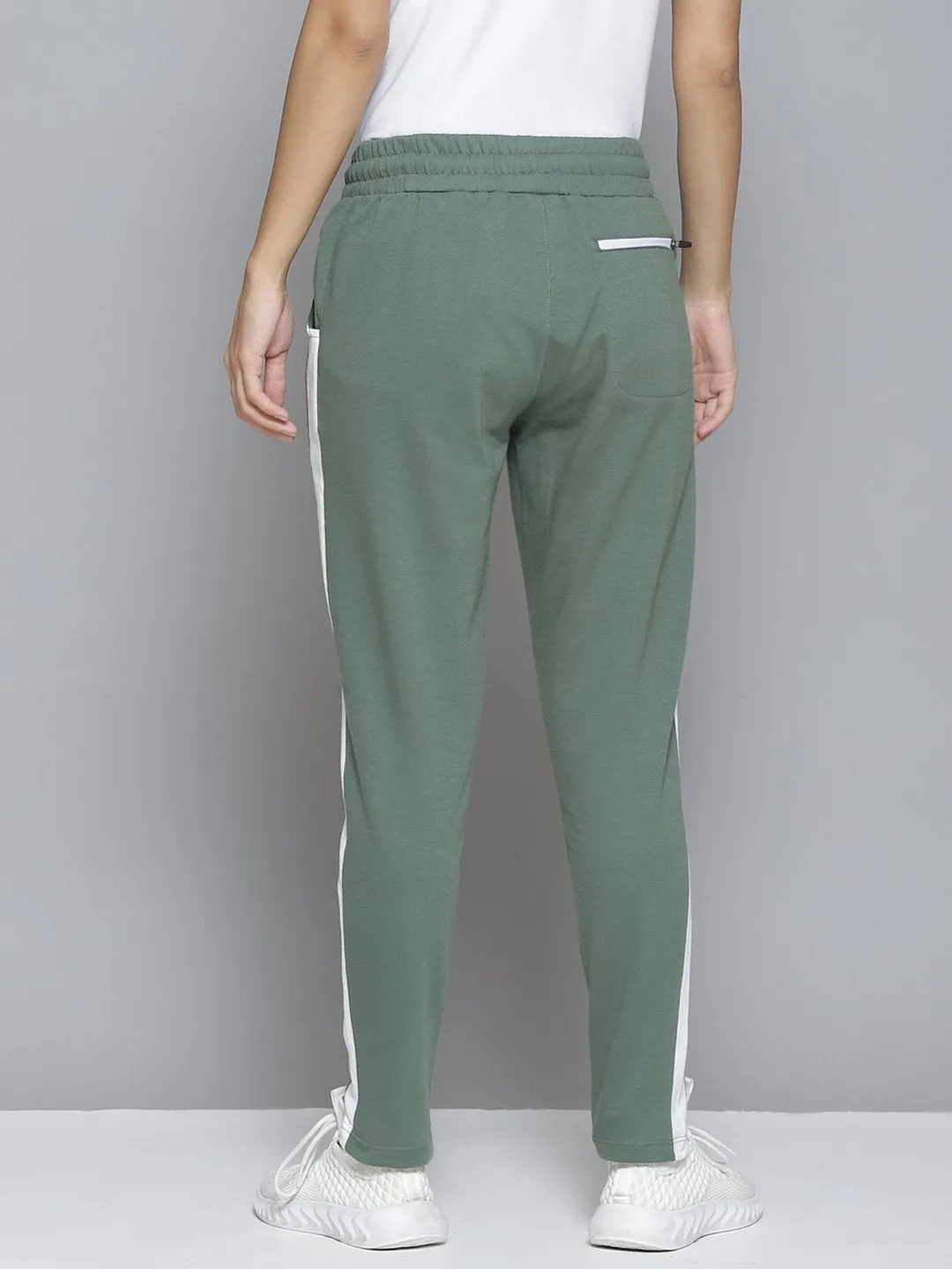 Alcis Women Green & White Striped Track Pants All Day Wear