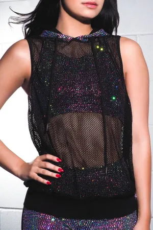 Ice Queen Sleeveless Hoodie with Opalescent Crystal Couture - Special Order DurableBlend Virtual Mode