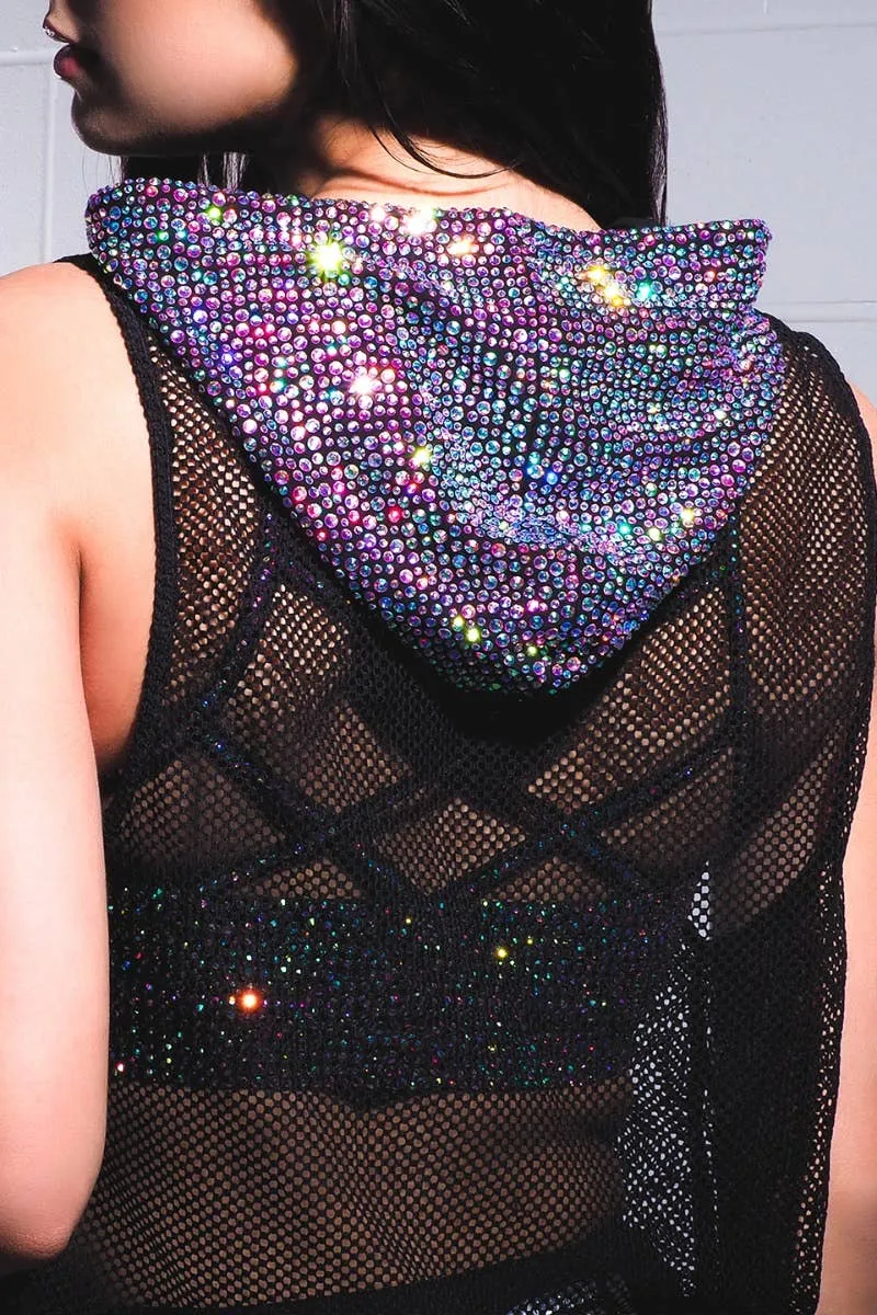 FlexibleJointConstruction Ice Queen Sleeveless Hoodie with Opalescent Crystal Couture - Special Order