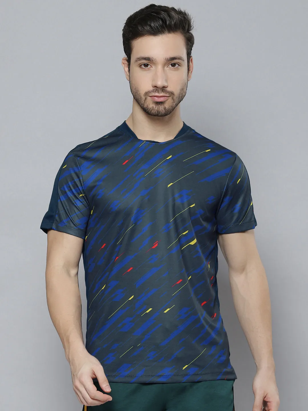 Urban Pulse Alcis Men Blue  Yellow Abstract Printed T-shirt