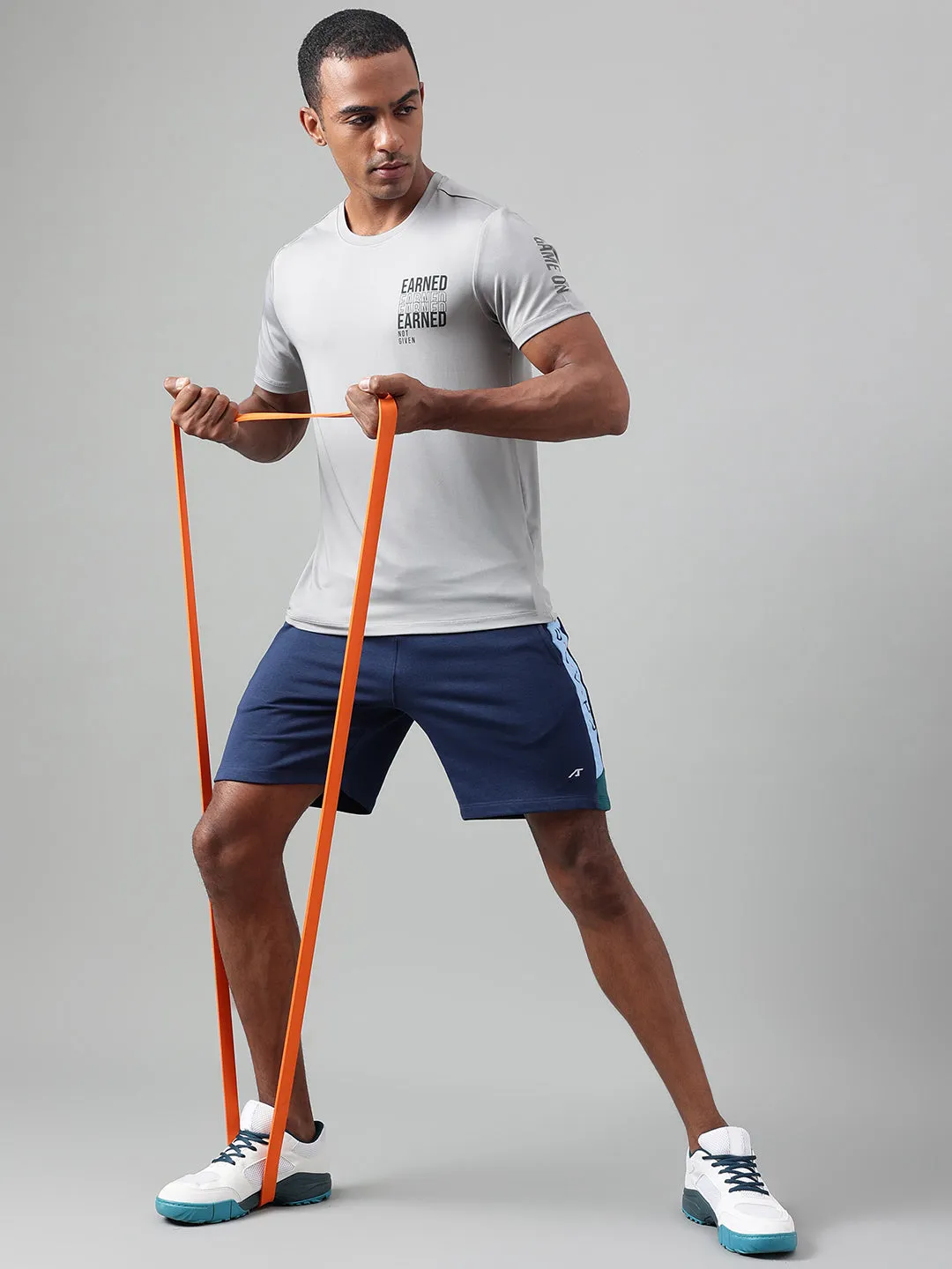 Alcis Men's Printed Grey Anti-Static Drytech  Slim-Fit Training Tee Crystal Soul NonRestrictiveFit