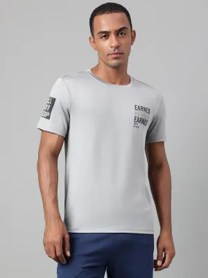 Sprint Fit Alcis Men's Printed Grey Anti-Static Drytech  Slim-Fit Training Tee