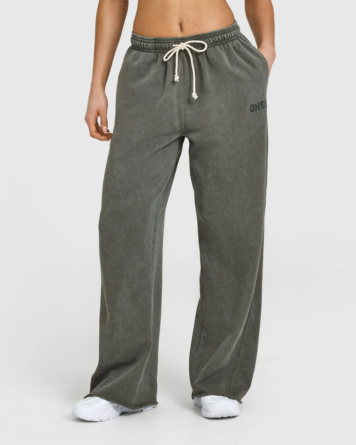 TearResistantDesign Raw Lounge Wide Leg Joggers | Washed Dark Khaki Non Iron Technology