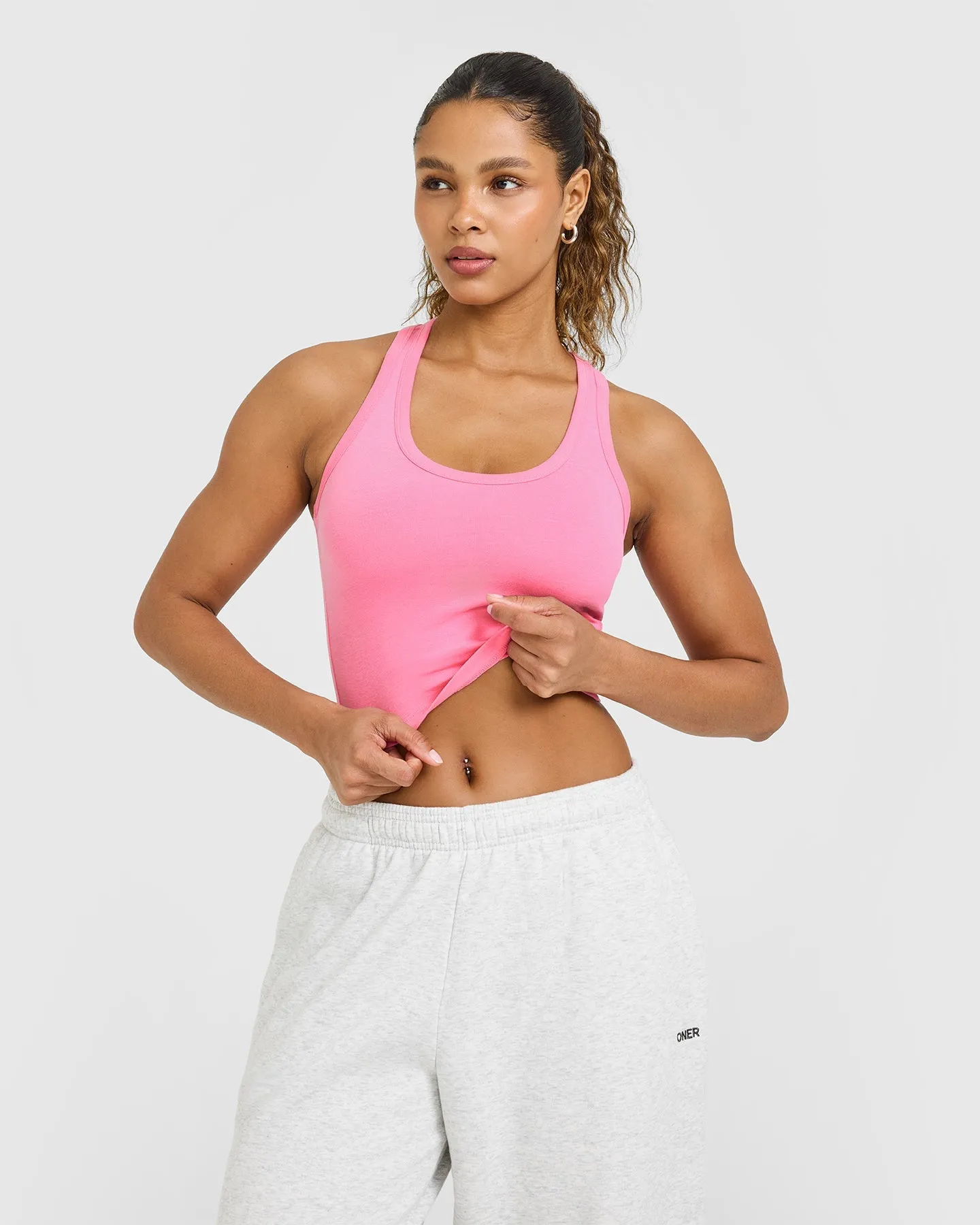 Summer Air Joyful Mood Cotton Fitted Mid Vest | Peony Pink SeamlessBodyMapping