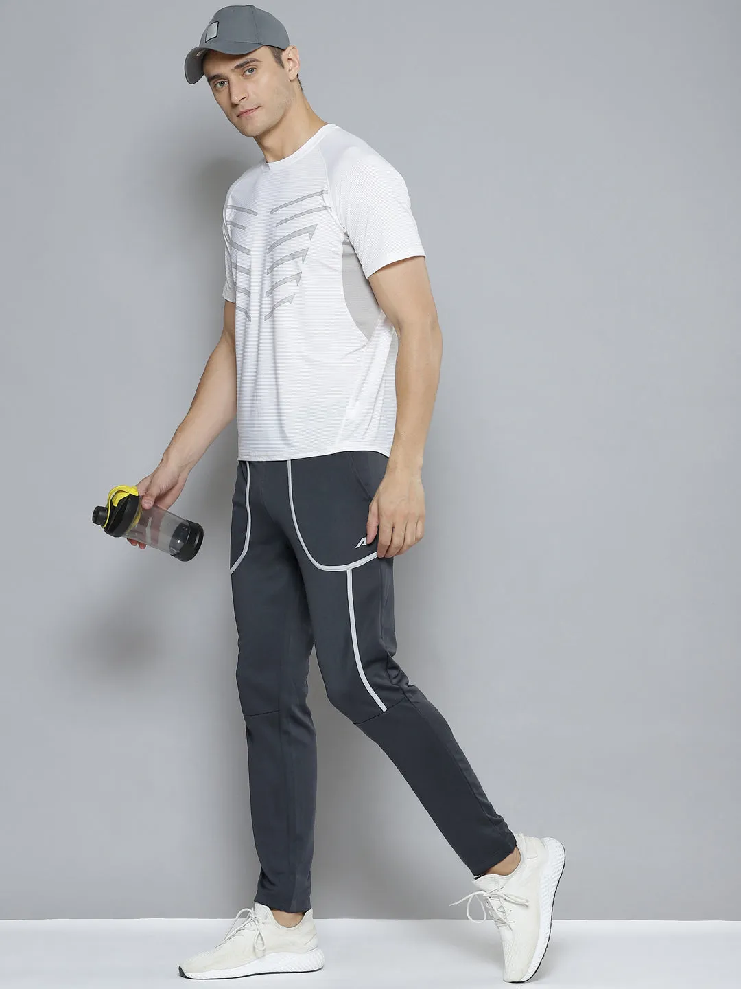 Alcis Men Charcoal Grey Solid Slim Fit Running Track Pants No Ride Up Design