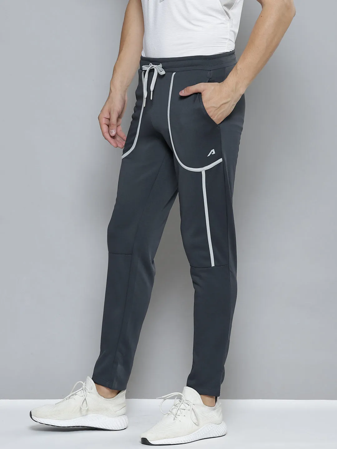 Alcis Men Charcoal Grey Solid Slim Fit Running Track Pants Pull-on style OdorResistantFinish