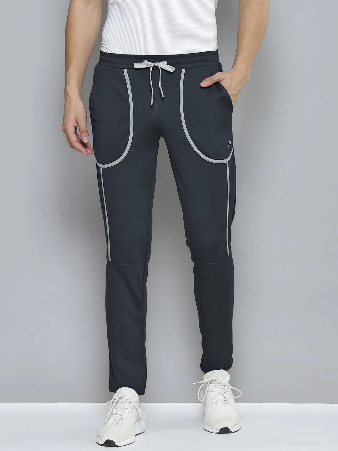 Easy Care Fabric Alcis Men Charcoal Grey Solid Slim Fit Running Track Pants
