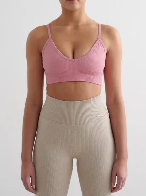 Desert Rose Ribbed Seamless Deep Cut Bra Sport Friendly Stylish Design