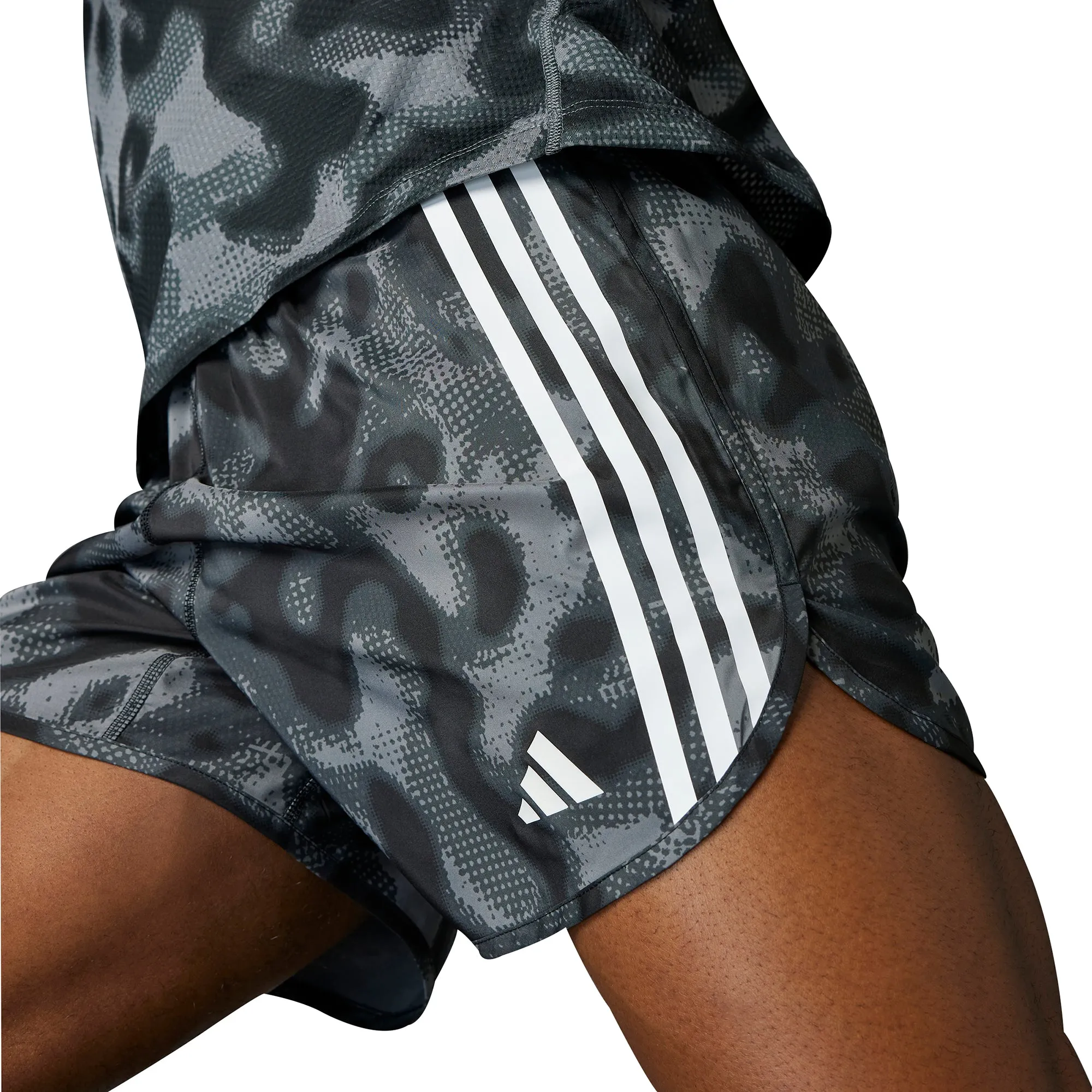 adidas Own The Run 3 Stripes 5 Inch Mens Running Shorts - Grey Classic Fit