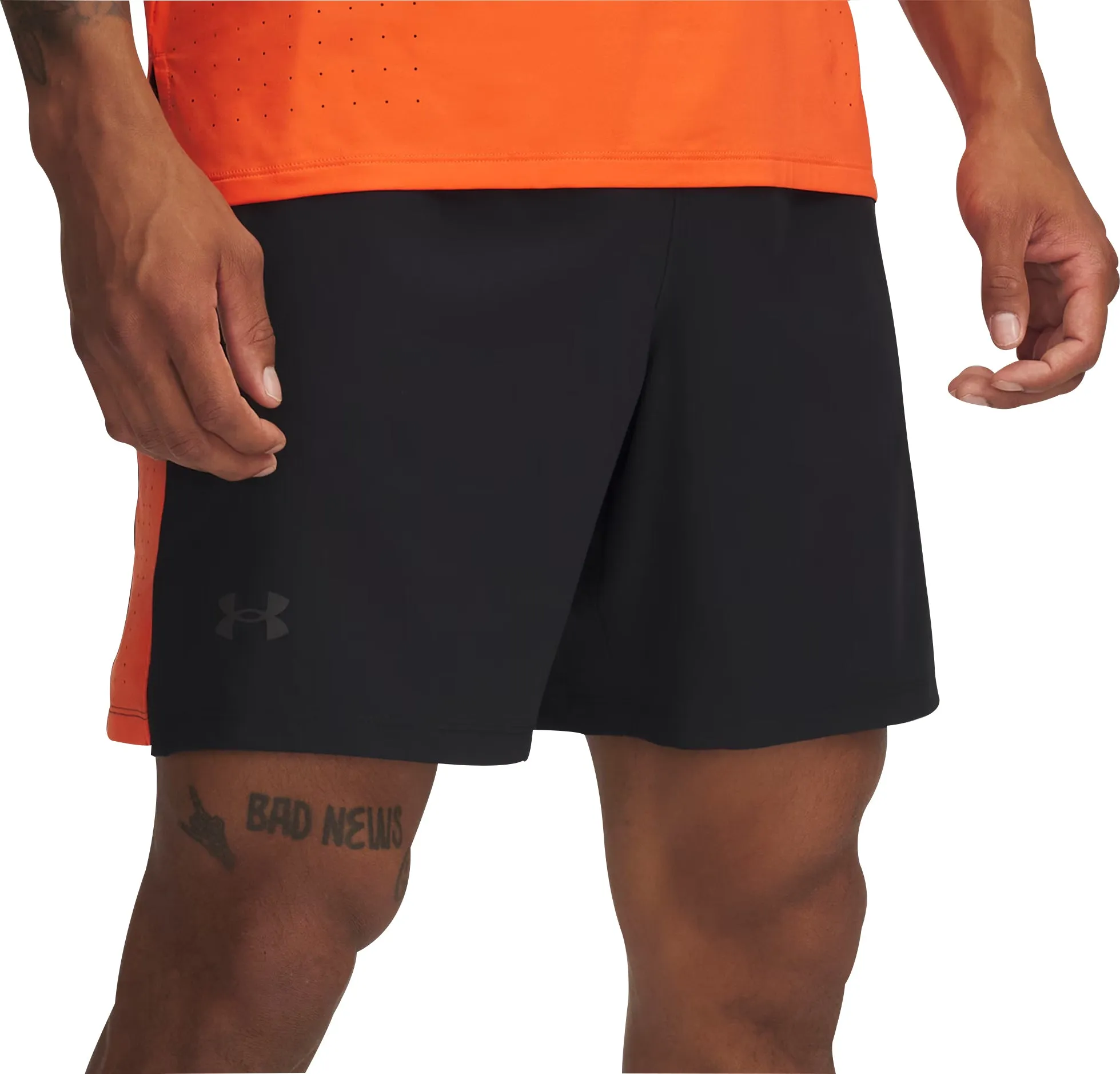 Under Armour Launch Elite 7 Inch Mens Running Shorts - Black Low Bulk Waistband Leather Look