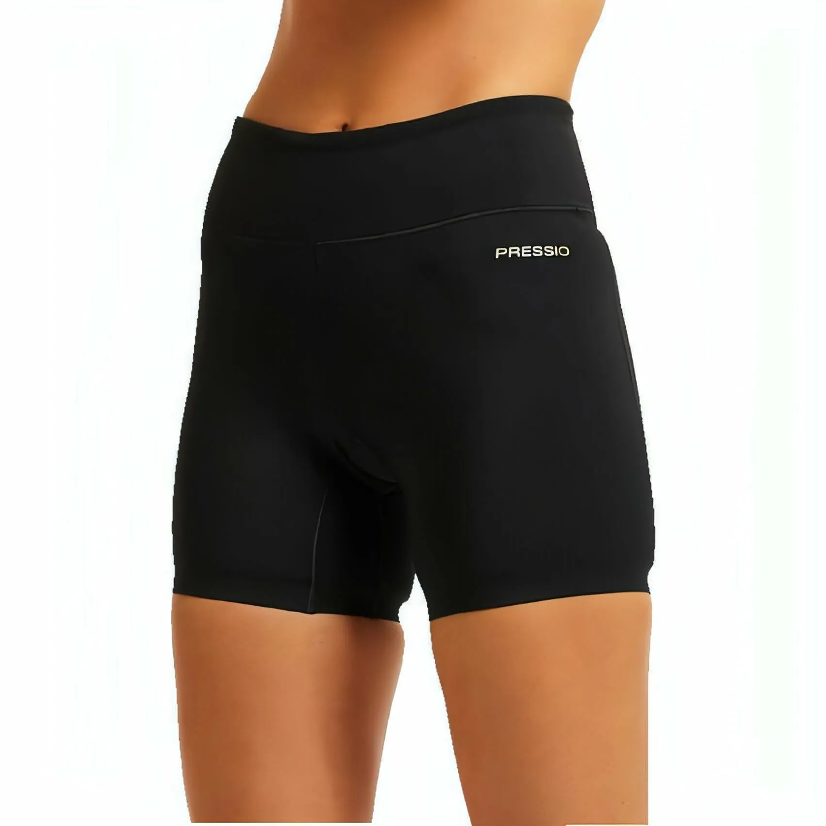Recycled Polyester Blend Flexible Waistline Pressio Bio 3 Inch Mid Rise Womens Short Running Tights - Black