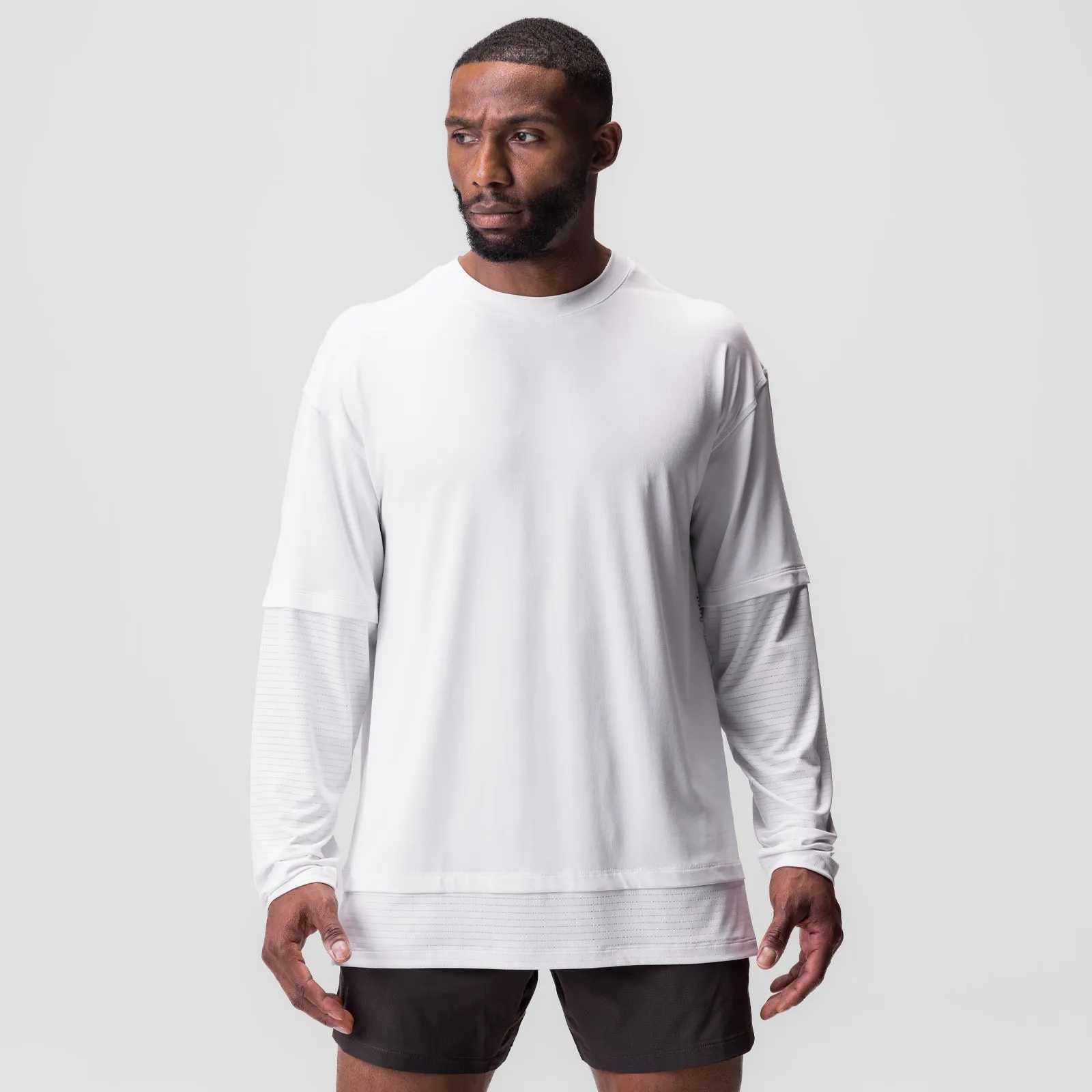 Tweed Geometric Shape 0842. 3D-Lite? 2.0 Layered Long Sleeve - White "OTWR"