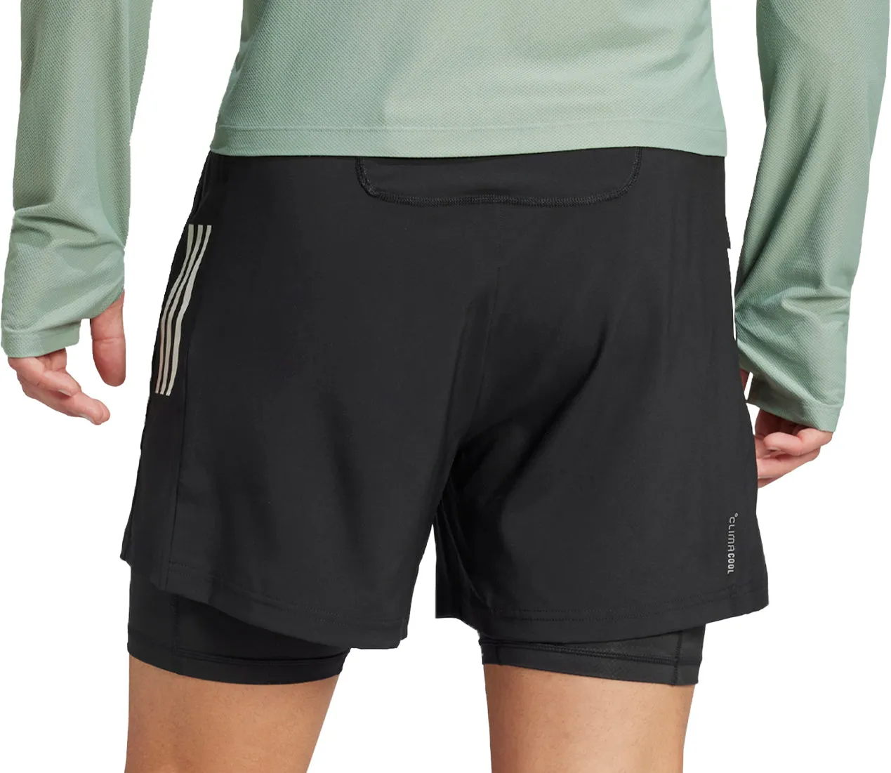 WaterResistantFinish Tailored Cut adidas Own The Run ClimaCool 2 In 1 Mens Running Shorts - Black