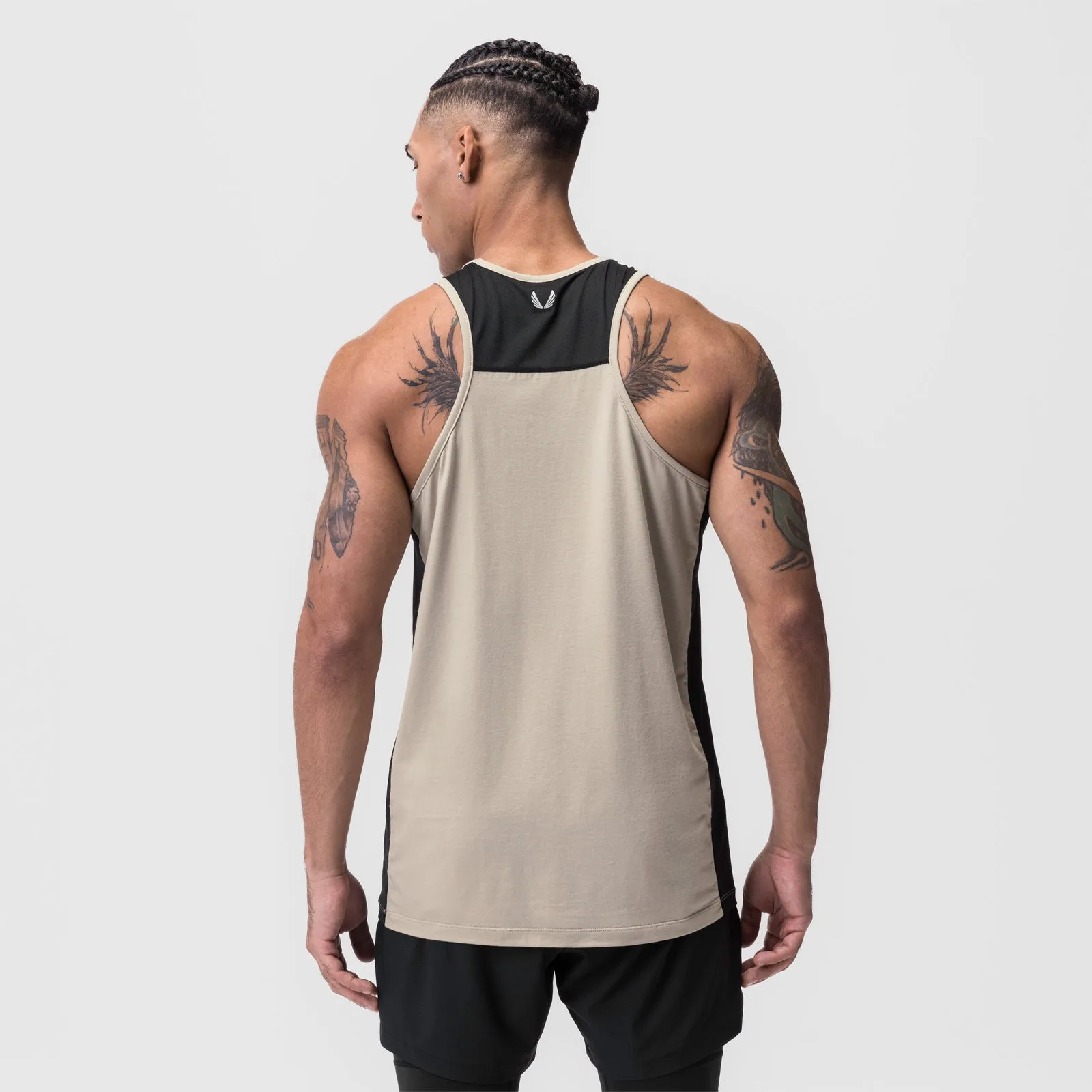 Efficiency - maximized 0809. Supima? Mesh Panel Training Singlet?- Sand Smoke