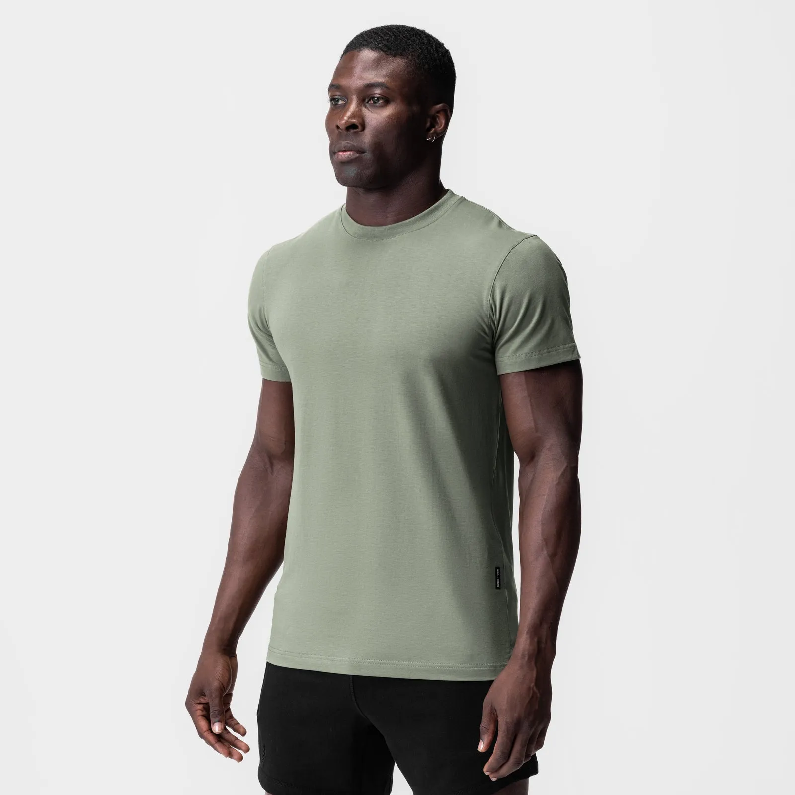 0923. Supima? Essential Tee - Sage long sleeved Microfiber texture