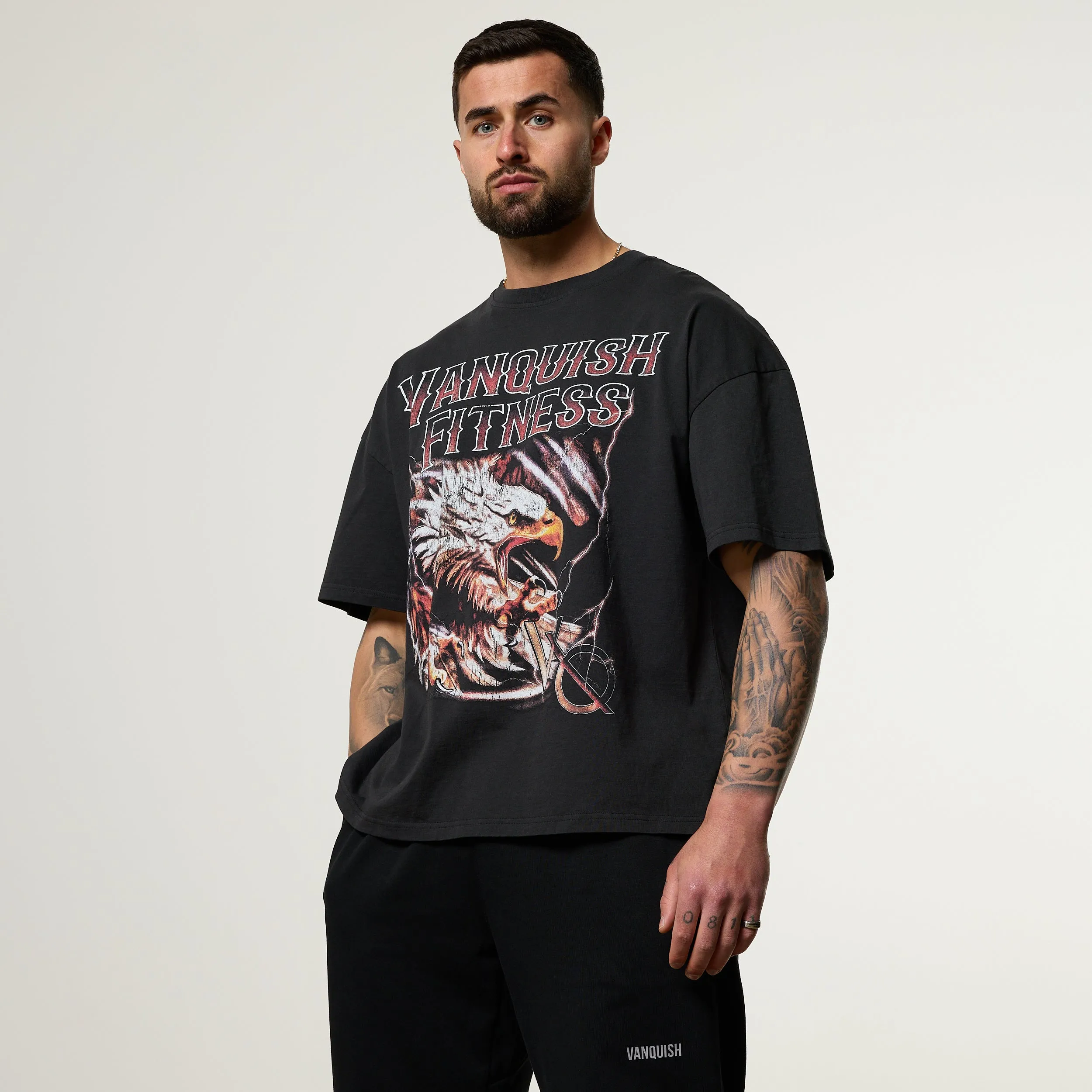 Vanquish Obsidian Black Eagle Oversized Boxy T Shirt Recycled Material Outdoor Adventure