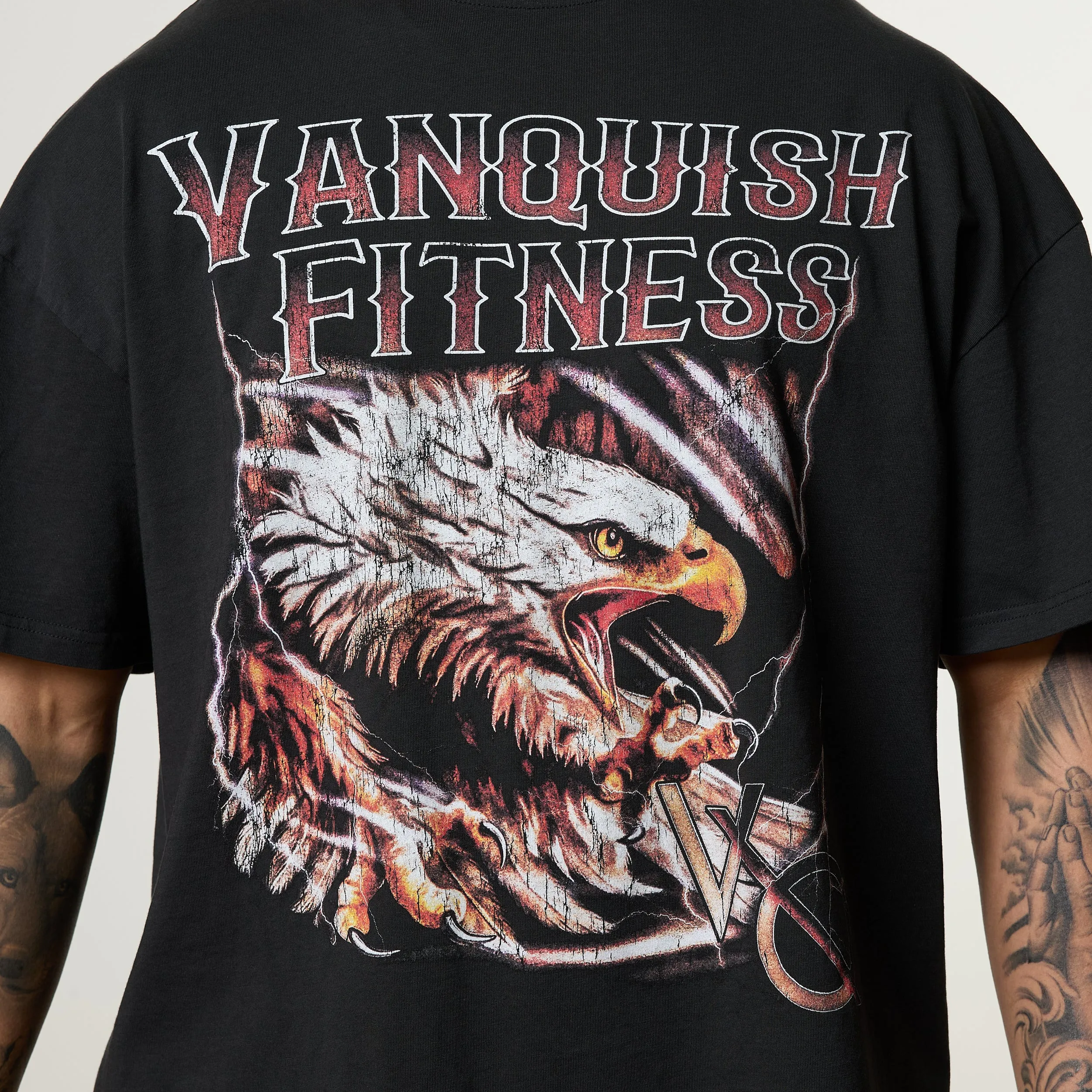 Pocket Reinforcement Low Impact Processing Vanquish Obsidian Black Eagle Oversized Boxy T Shirt