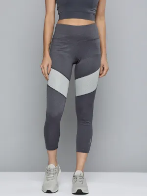 Alcis Women Charcoal Grey Colourblocked Cropped Sport Tights 4 Way Stretch Fabric