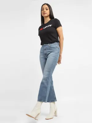 Women's 70s Blue Flared Fit High Rise Jeans Seamless Pocket Design Travel Outfit Chill Outfit Date Night