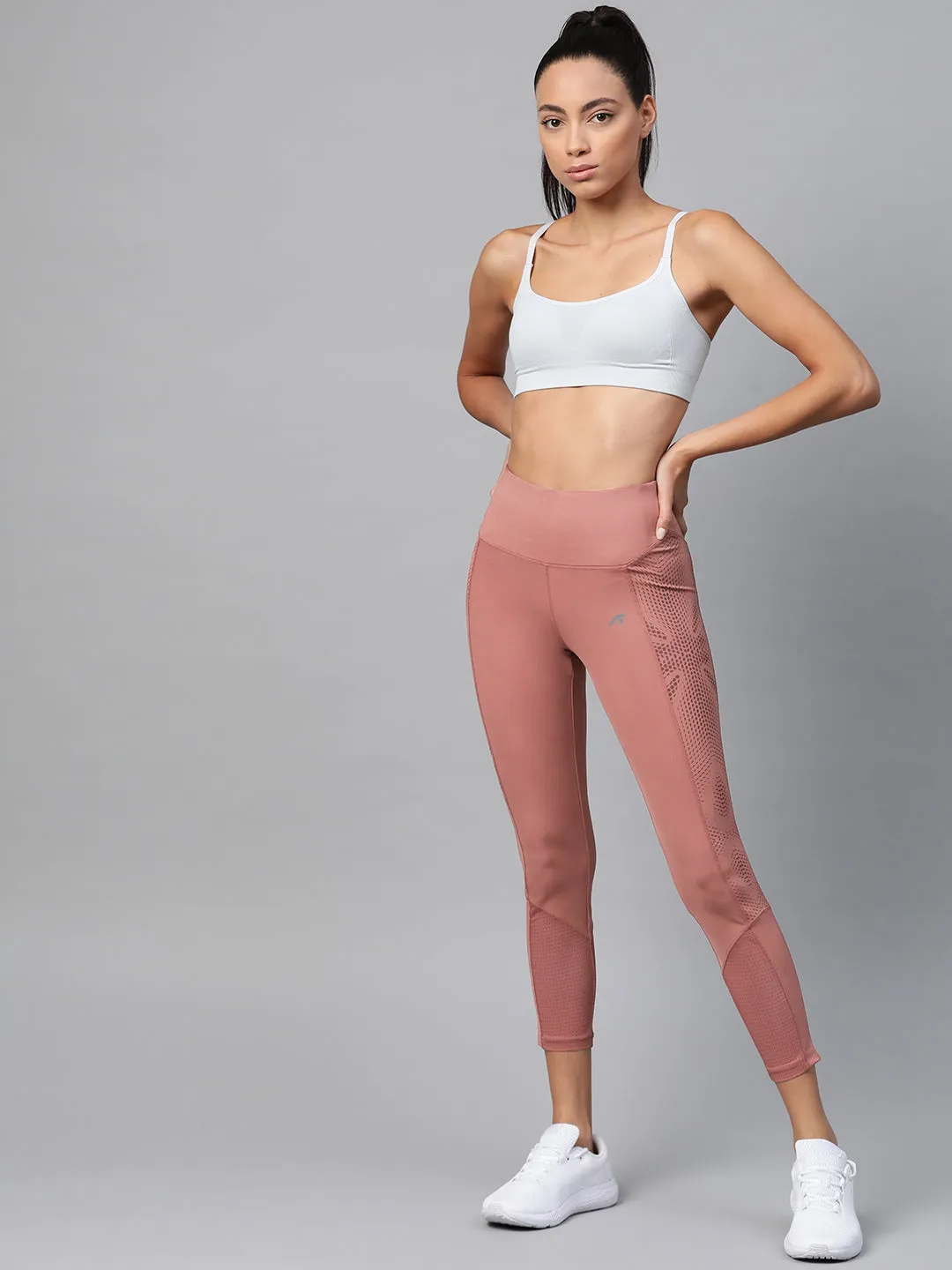 Alcis Women Dusty Pink Solid Cropped Tights Indoor Wear