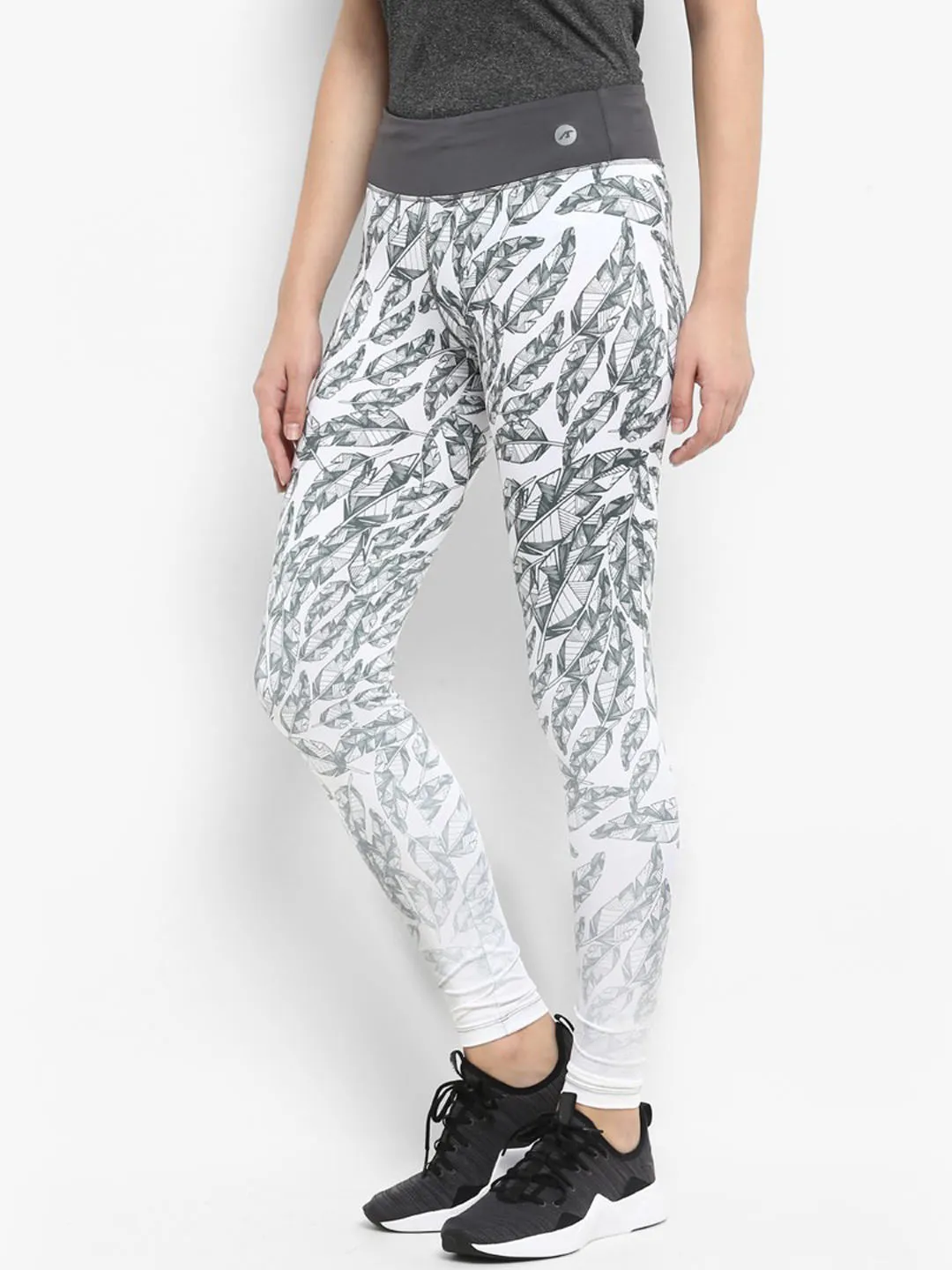 Non Roll Waistband Alcis Women White Grey Printed Tights