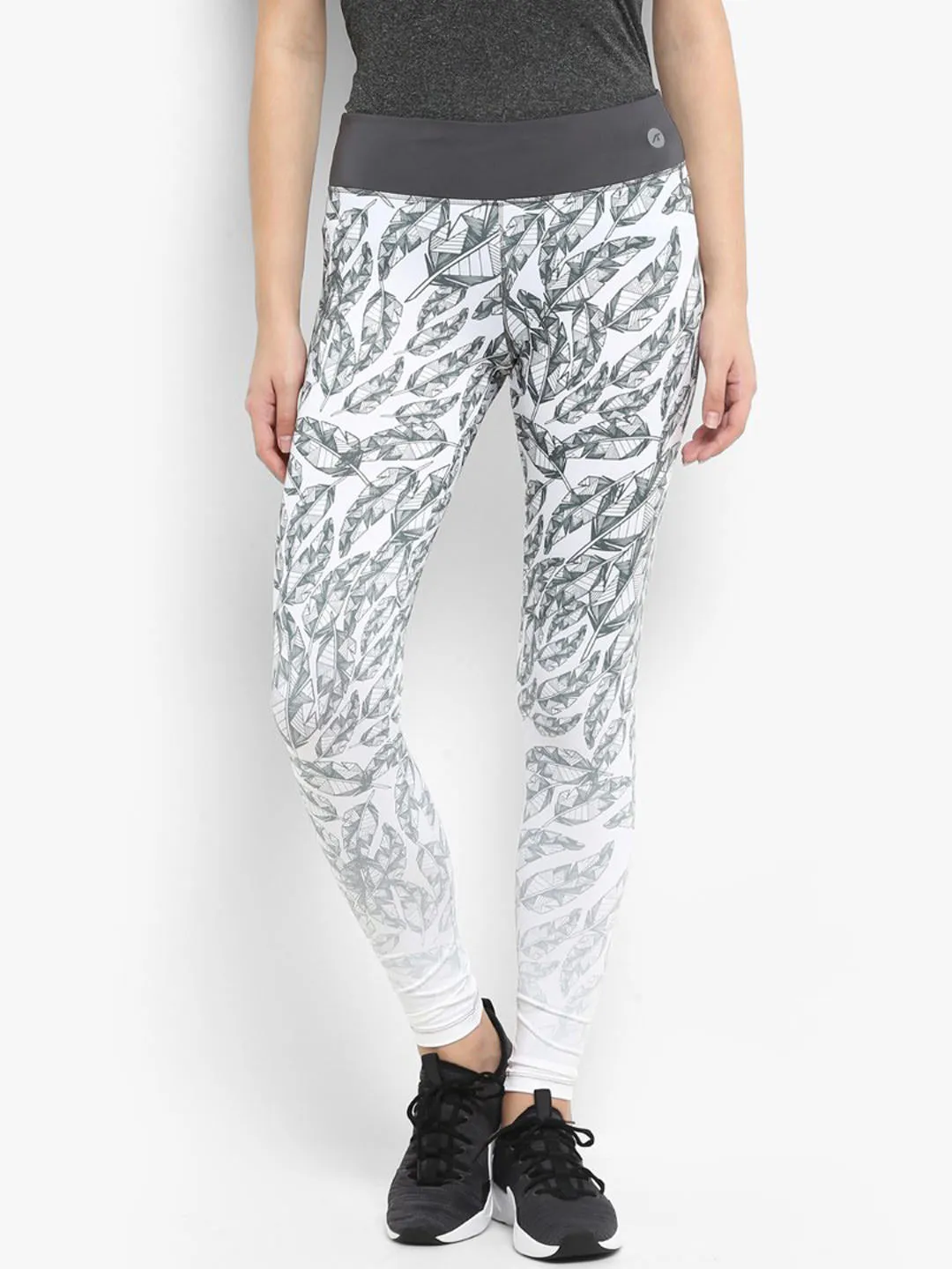 Alcis Women White Grey Printed Tights Training Day