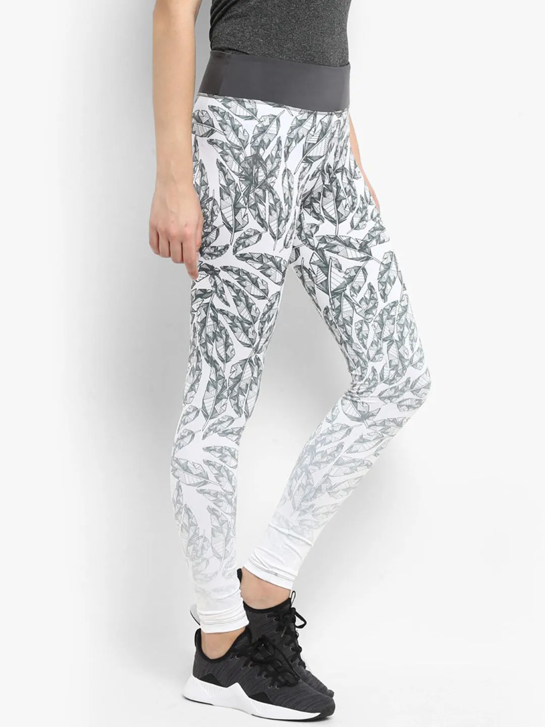 Alcis Women White Grey Printed Tights Easy Care