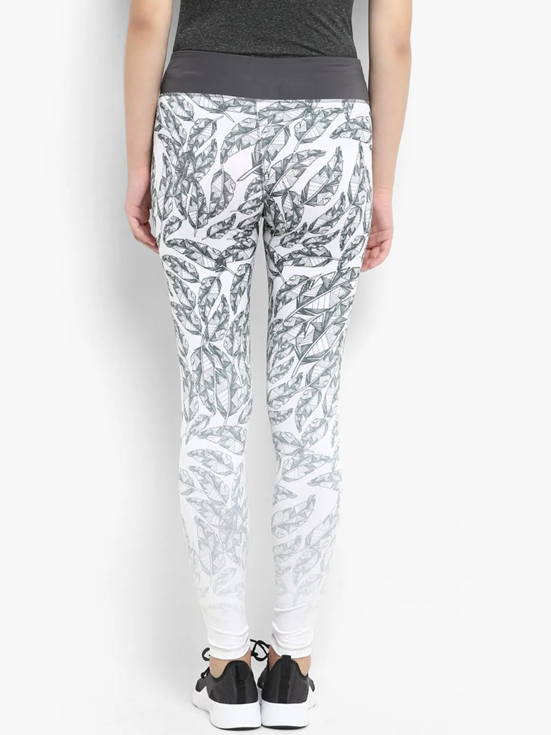 Alcis Women White Grey Printed Tights Dance Practice Loose Fit