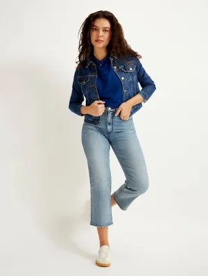 Women's Blue Ribcage Straight Fit Mid Rise Jeans Universal Fit Sizing