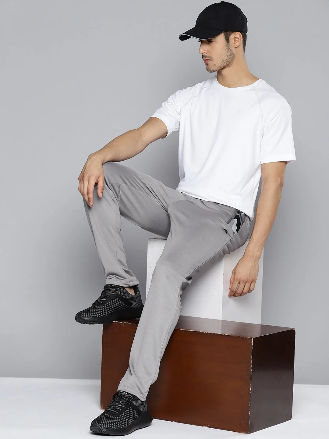 Noise Reduciting Fabric Alcis Men Grey Solid Slim Fit Track Pants