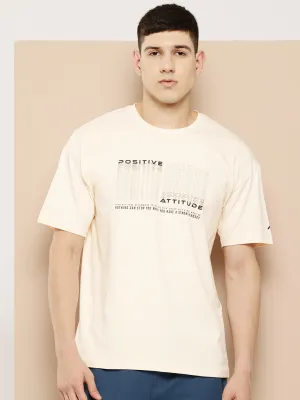 Rain Fit Alcis Men Cream Typography Printed T-shirt