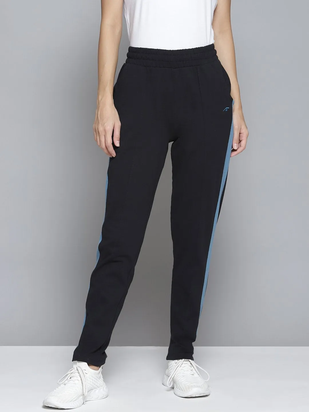 Reflective Trim Options All Purpose Alcis Women Black & Blue Striped Slim-Fit Track Pants