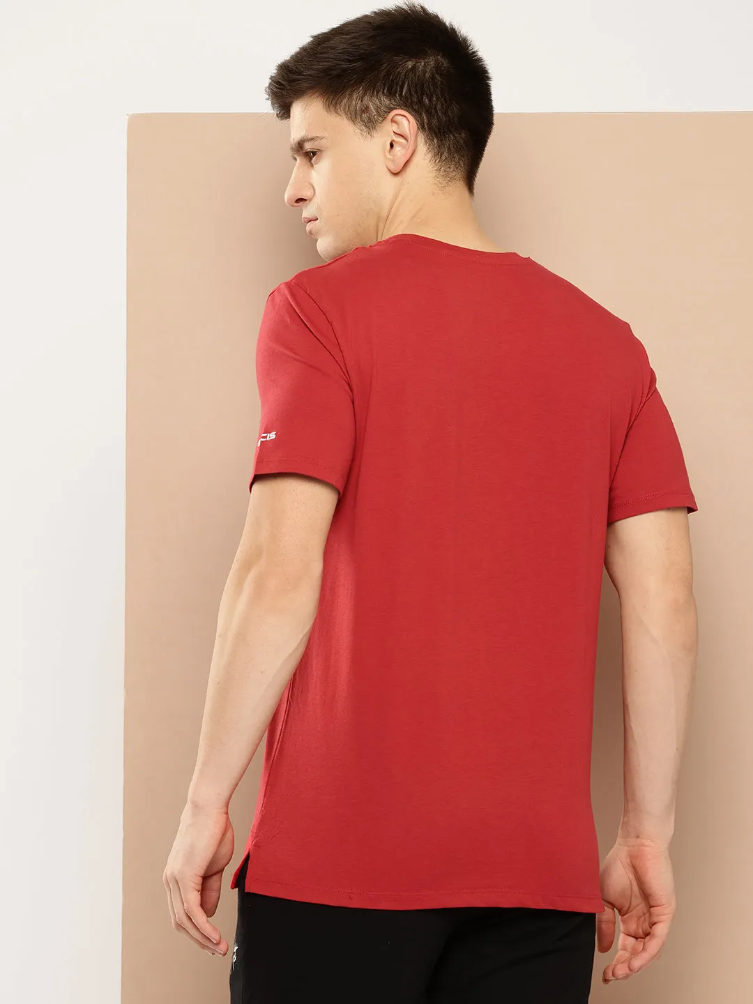 Alcis Men Red Graphic Print Soft-Touch Regular-Fit Athleisure T-Shirt Relax Mode Street Edge