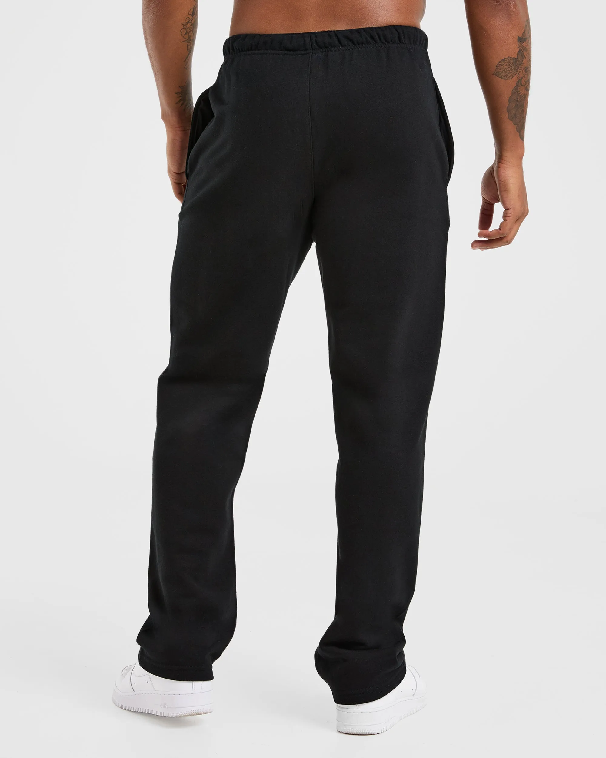 Side slits Dark wash Craft Oversized Straight Leg Joggers - Black