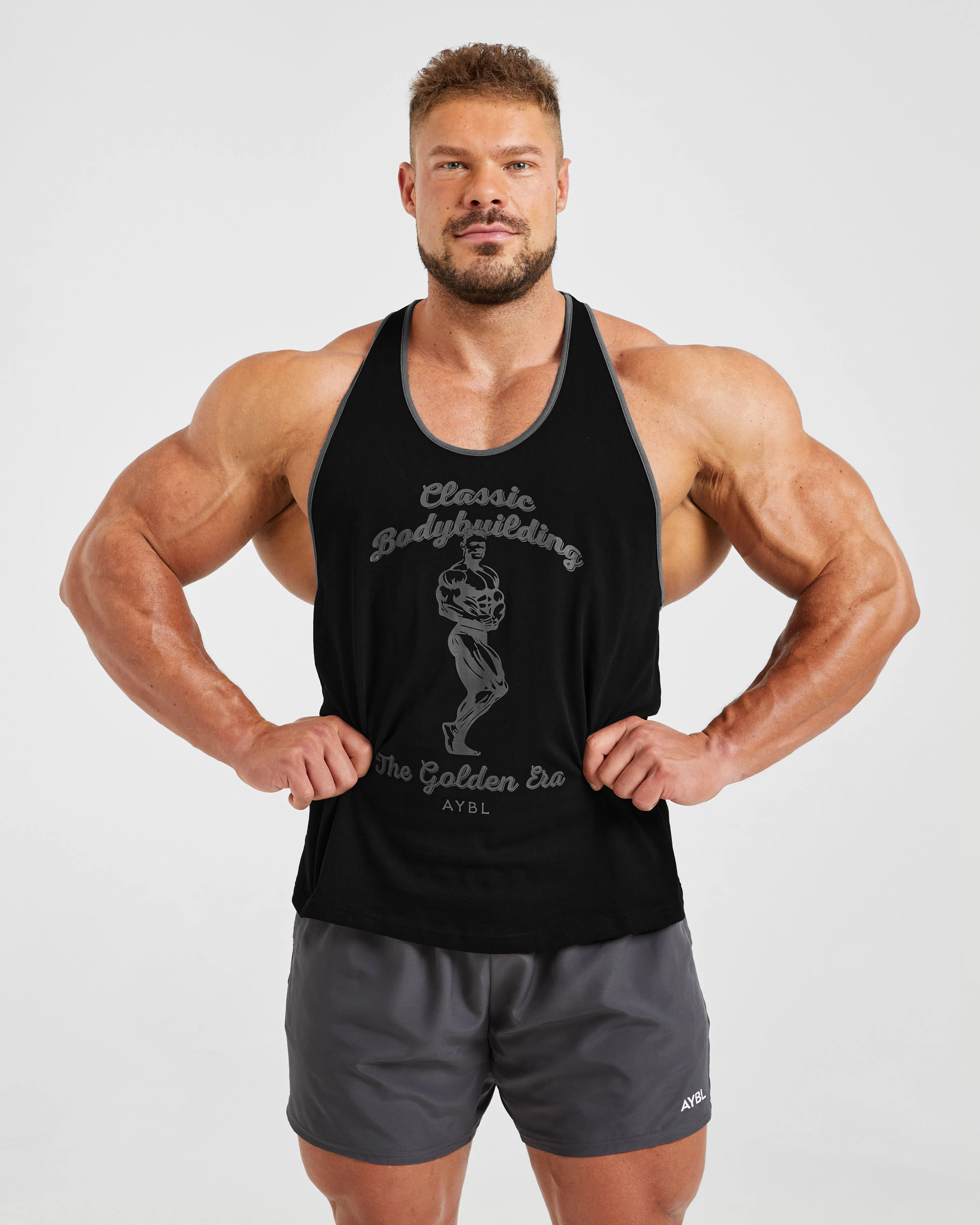 Reinforced Knee Patches Wesley Vissers X Classic Bodybuilding Stringer - Black/Charcoal Solid shade Anti Pilling Textile
