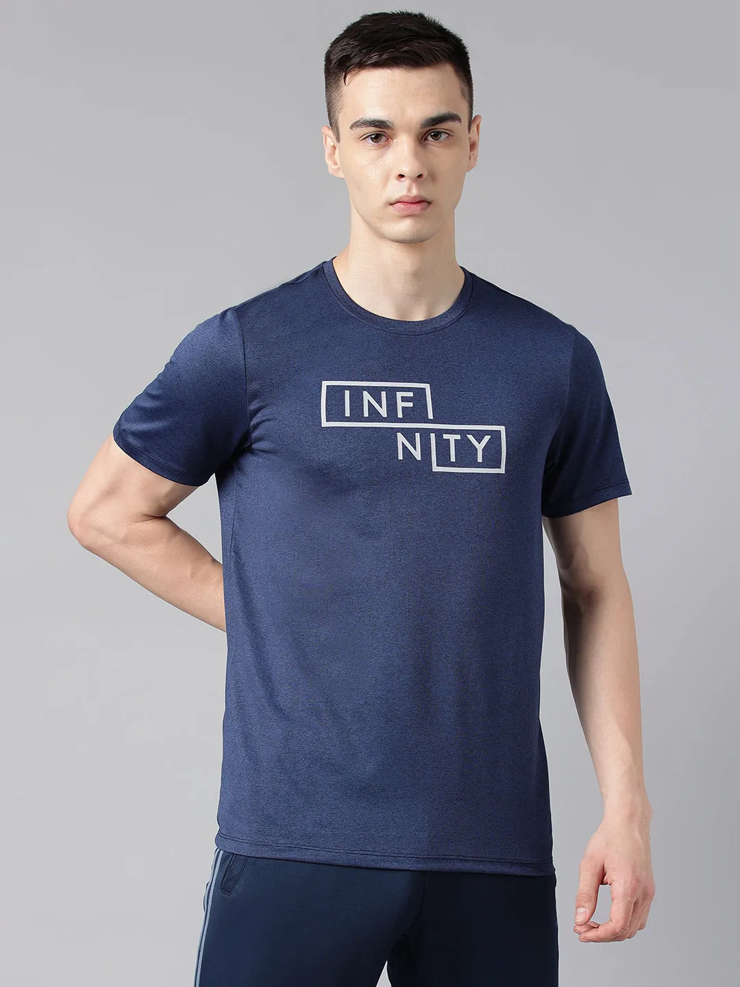 Alcis Men's Printed Blue & Black Anti-Static Drytech  Slim-Fit Training Tee ReinforcedStitching