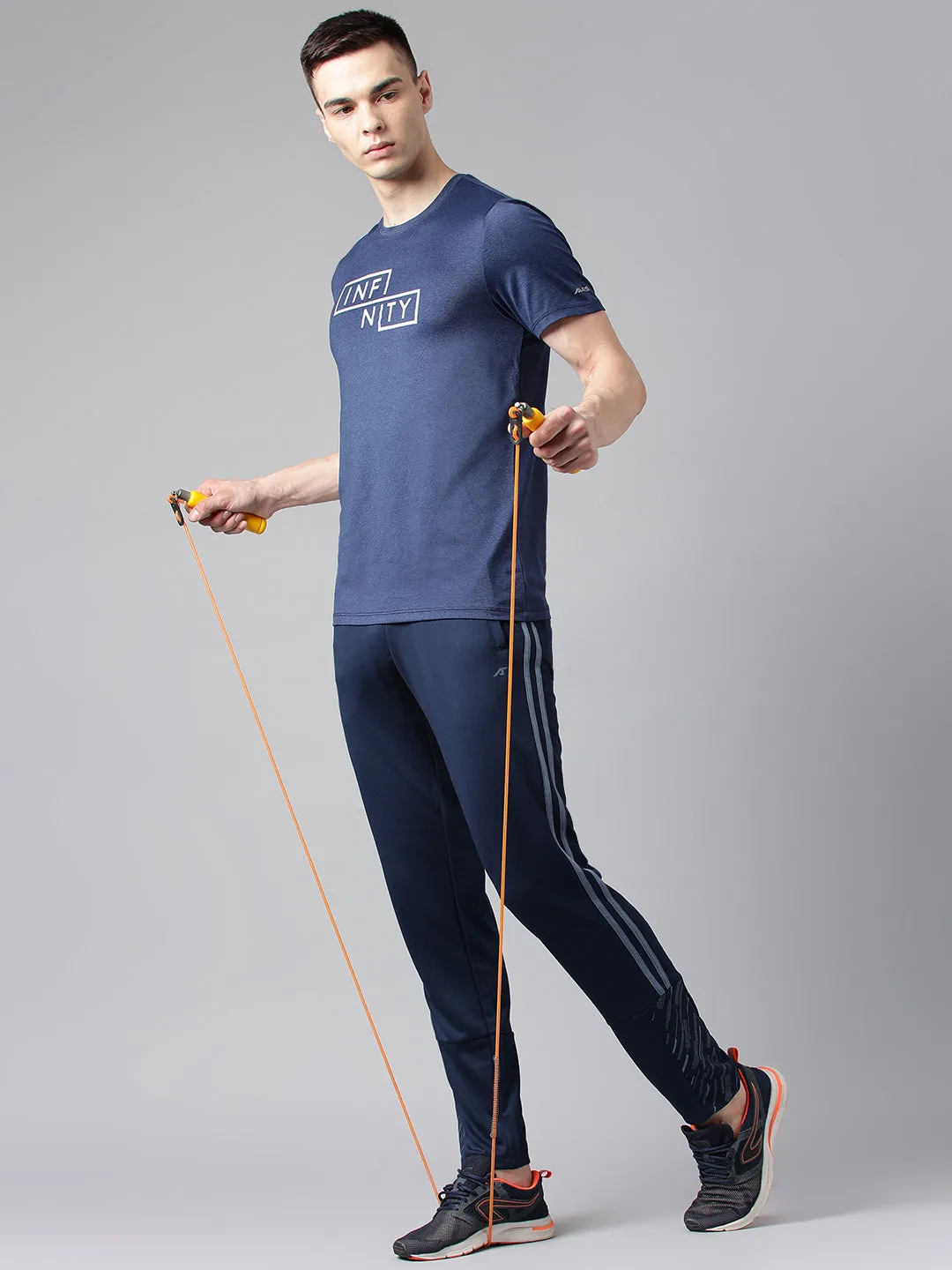 WrinkleFreeFabric World Edge Alcis Men's Printed Blue & Black Anti-Static Drytech  Slim-Fit Training Tee