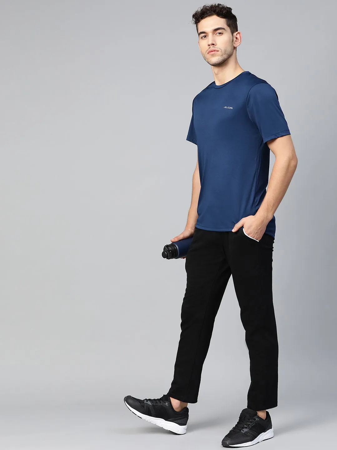 Alcis Men Navy Blue Anti-Viral Round Neck Training T-shirt Summer Air