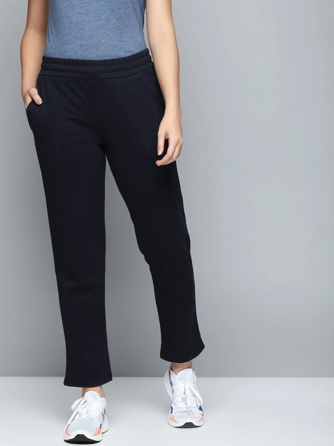 Alcis Women Navy Blue Solid Track Pants Multi Pocket Configuration Flatlock Seams