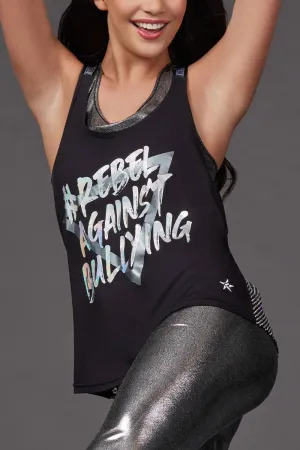 SheerLayeredPanels London Edge Mesh Crystal Couture Rebel Against Bullying Sports Strap Tank - Special Order