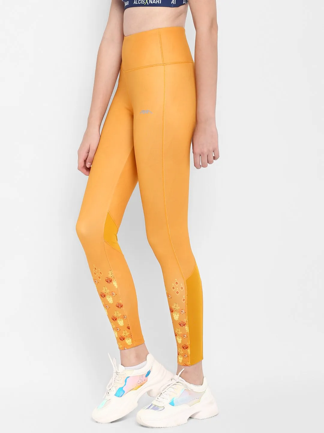Moisture Wicking Fabric Alcis Women Yellow Solid Tights