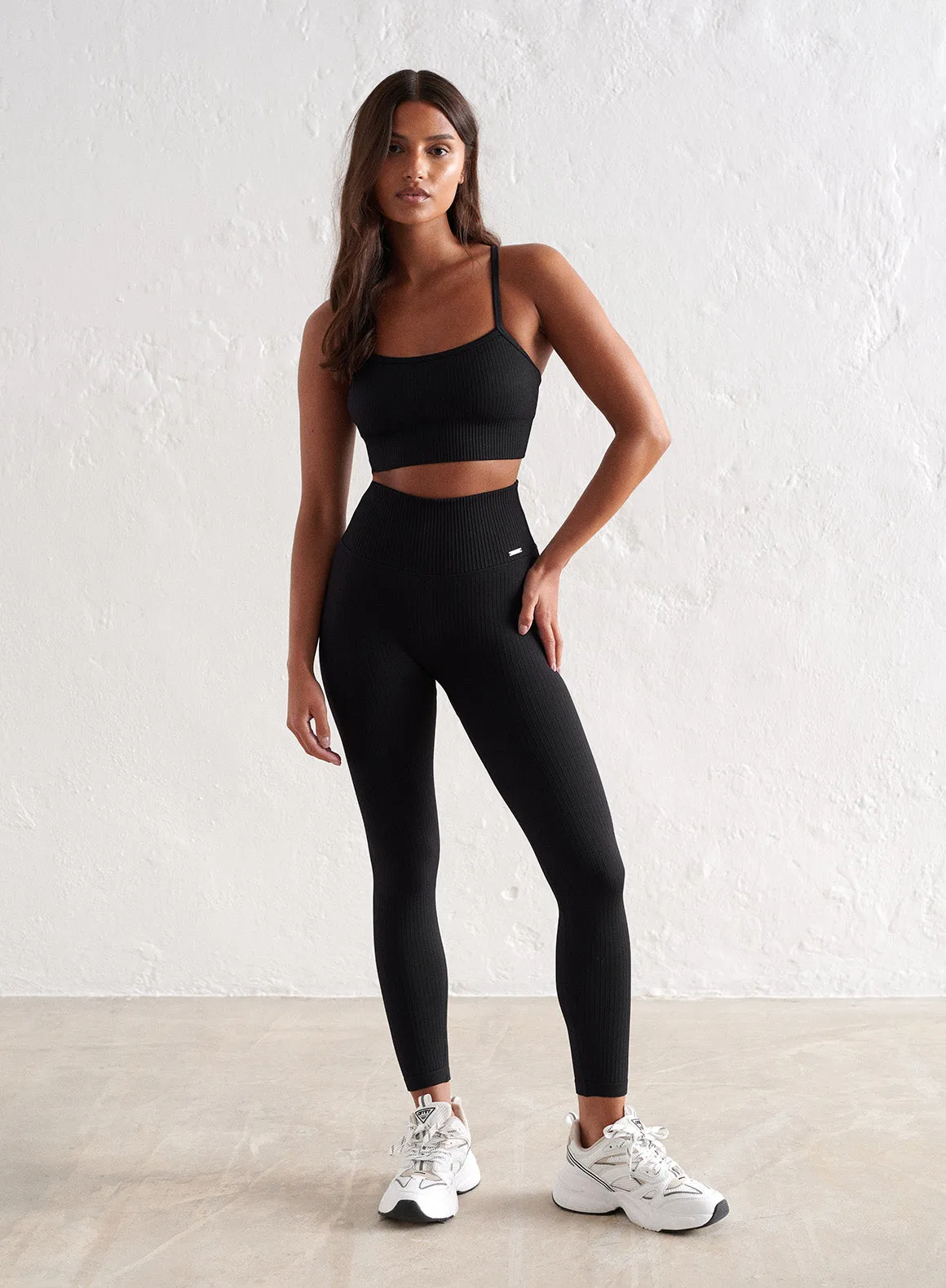 Black Ribbed Seamless Petite Tights Flow Motion