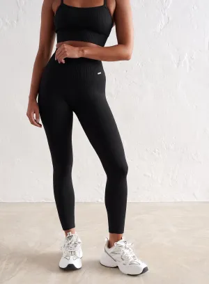 Black Ribbed Seamless Petite Tights Summer Wear Minimalist Style