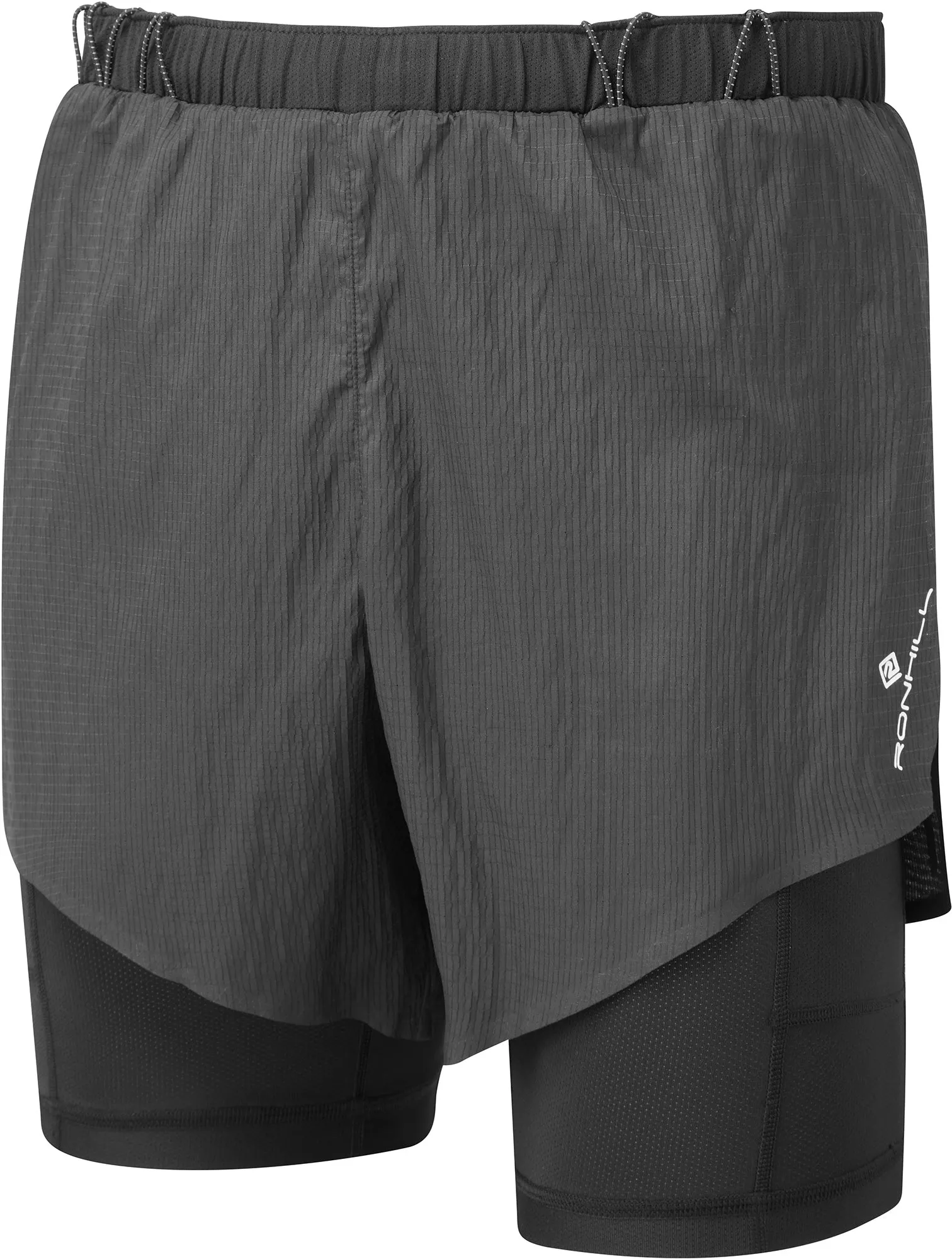 Smooth Flatlock Seams Ronhill Tech Race Twin 2 In 1 Mens Running Shorts - Black