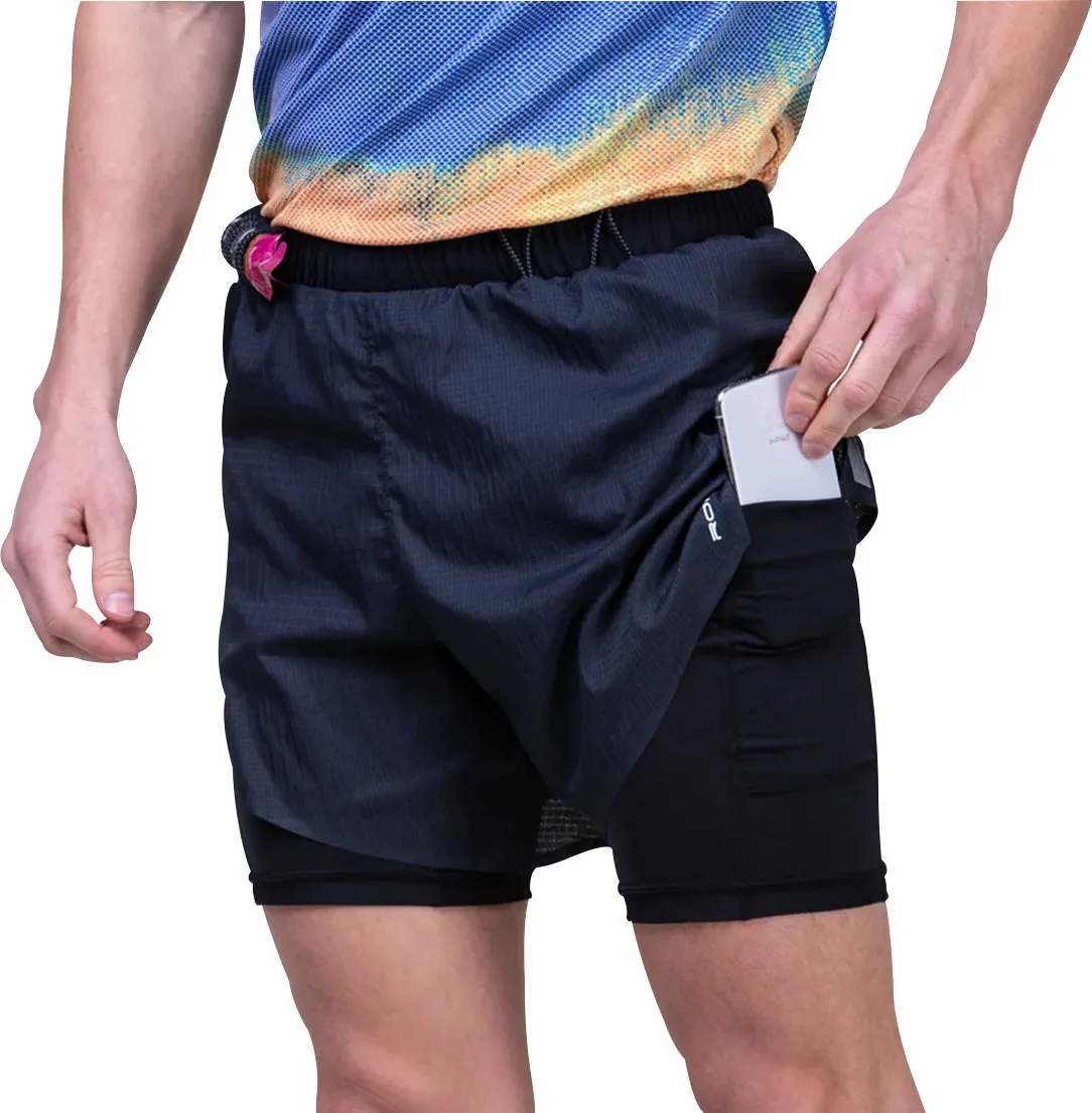 tall sizing Ronhill Tech Race Twin 2 In 1 Mens Running Shorts - Black
