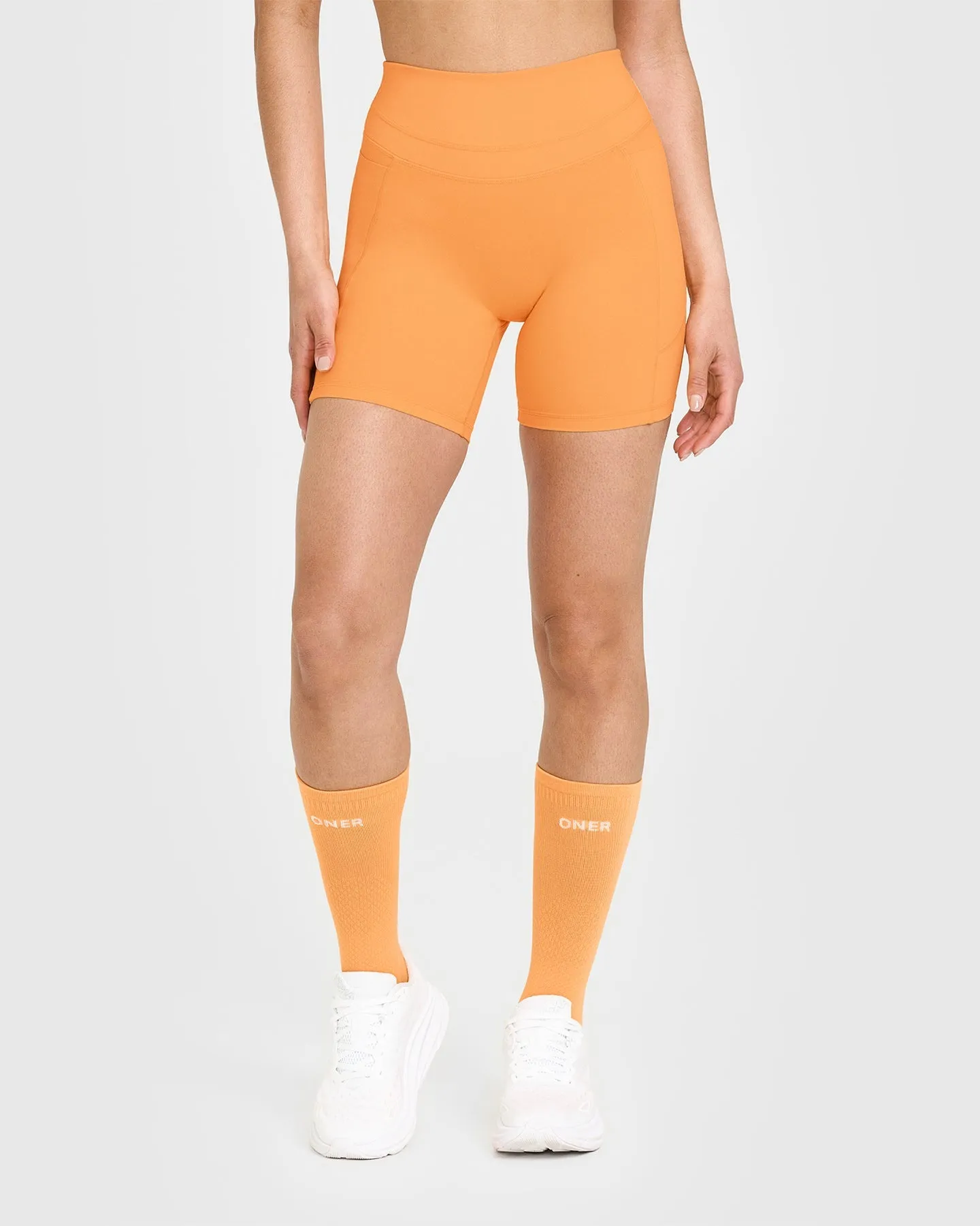Fashion - savvy Unified High Waisted Pocket Shorts 6" | Powdered Orange denim material