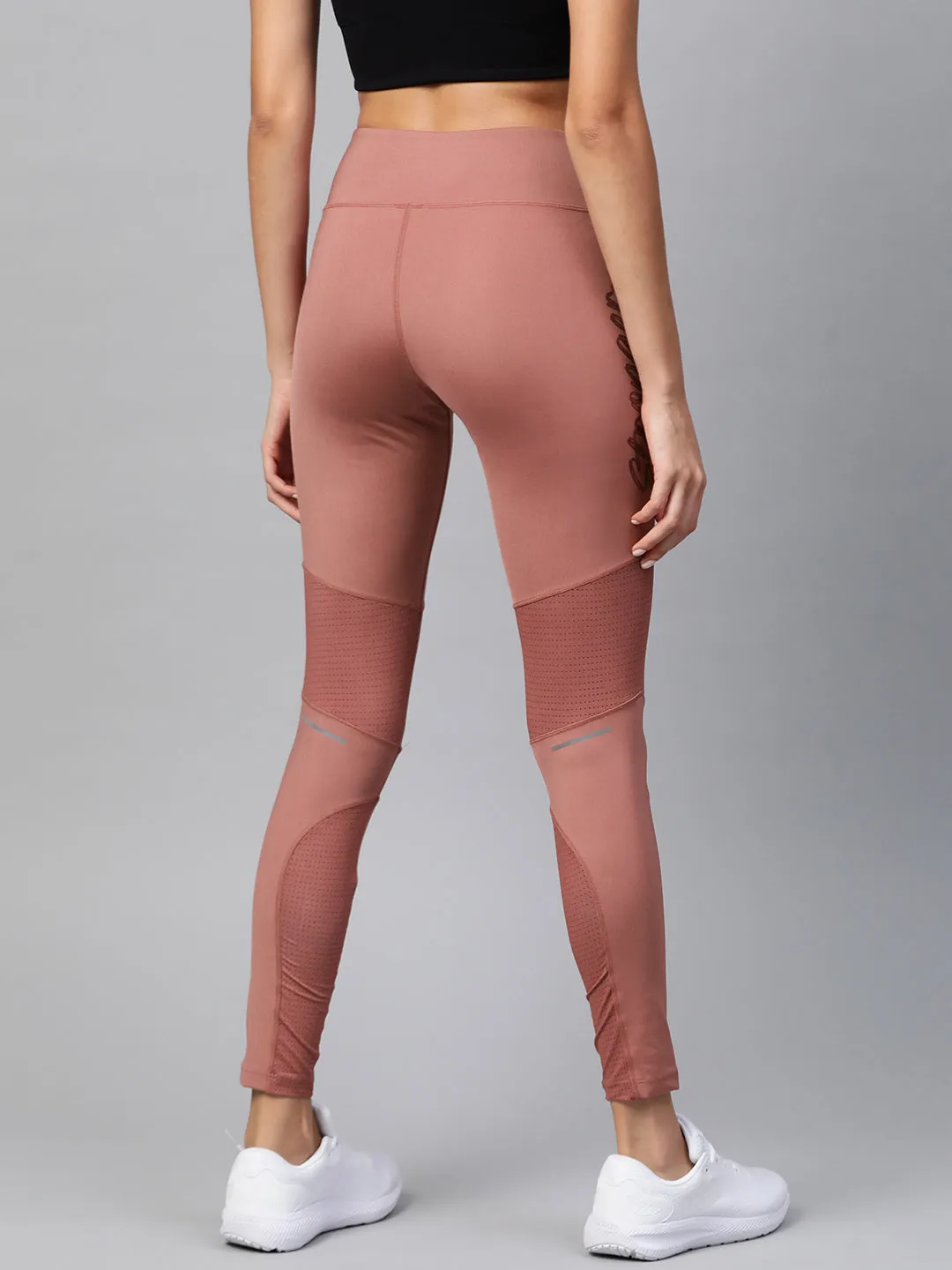 Shape Retention Fitness Lover Studio Practice Alcis Women Peach-Coloured Printed Detail Cropped Tights