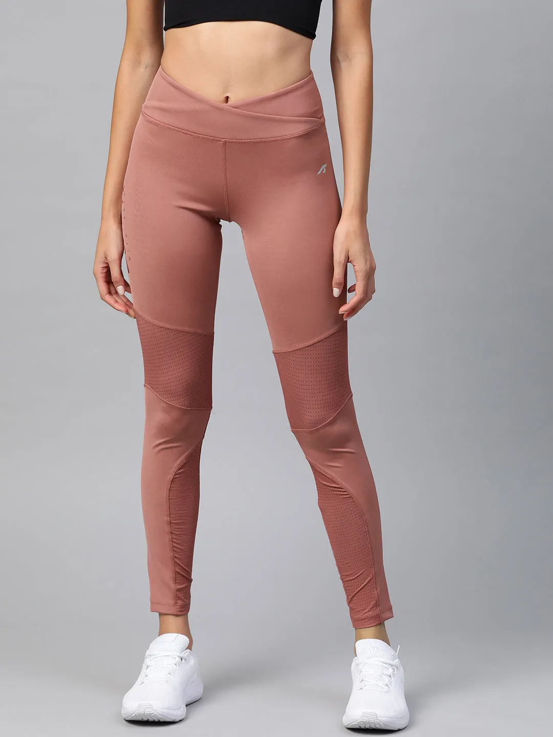 Office Fit Alcis Women Peach-Coloured Printed Detail Cropped Tights