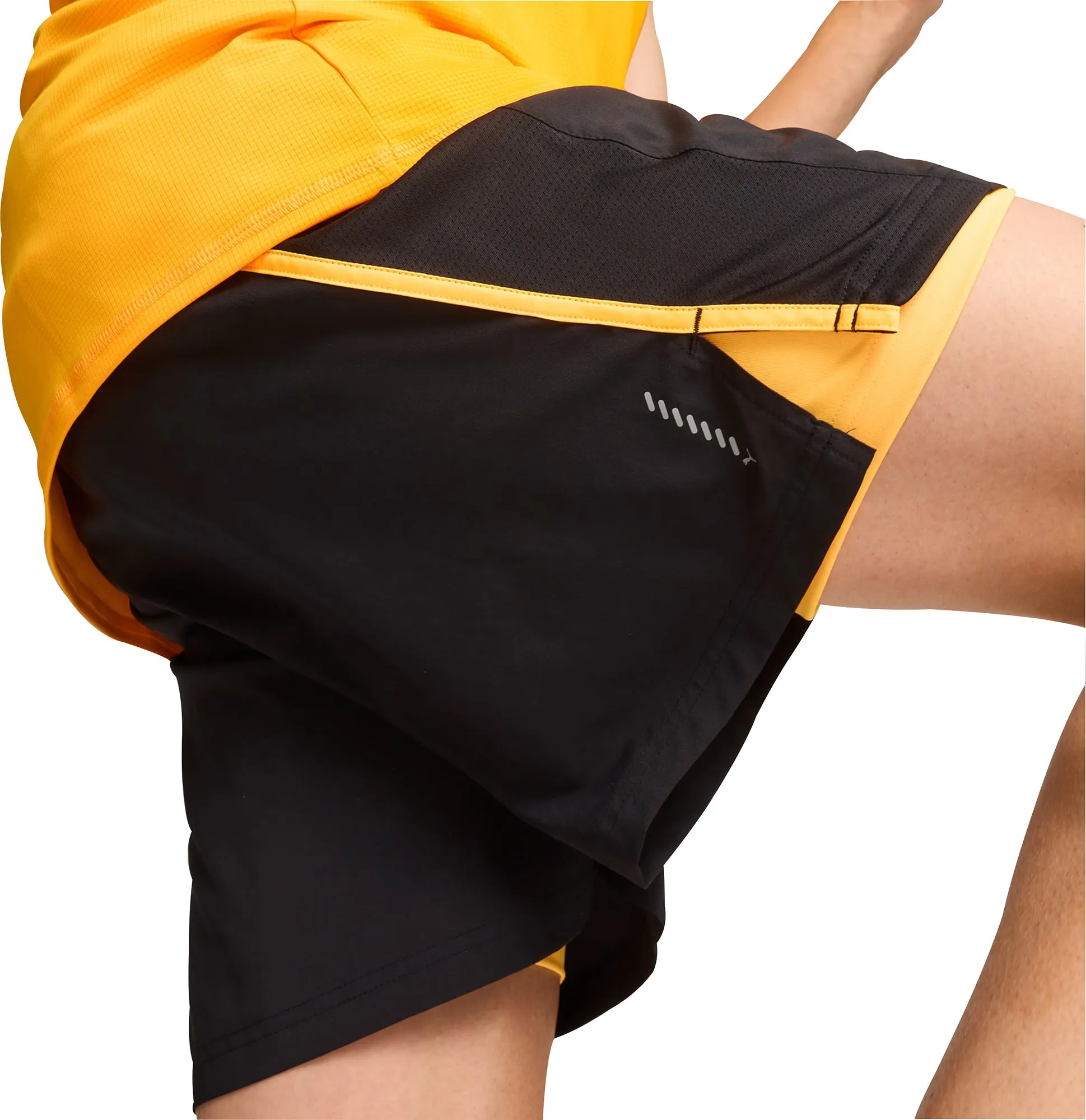 Wide Leg Opening Flatlock Seam Technology Puma Favourite Velocity 2 In 1 Mens Running Shorts - Black
