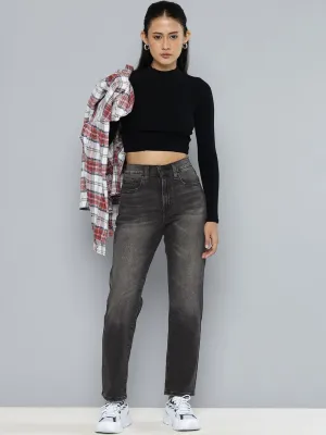 Iconic Outfit Easy Match Women's 724 Black Straight Fit High Rise Jeans